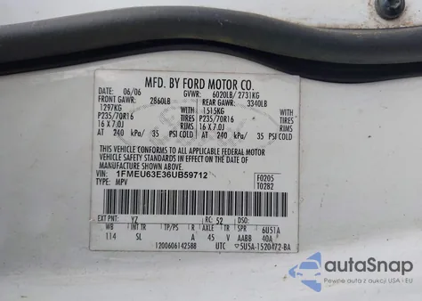 2006 Ford Explorer Xlt from USA, damaged, VIN 1FMEU63E36UB59712